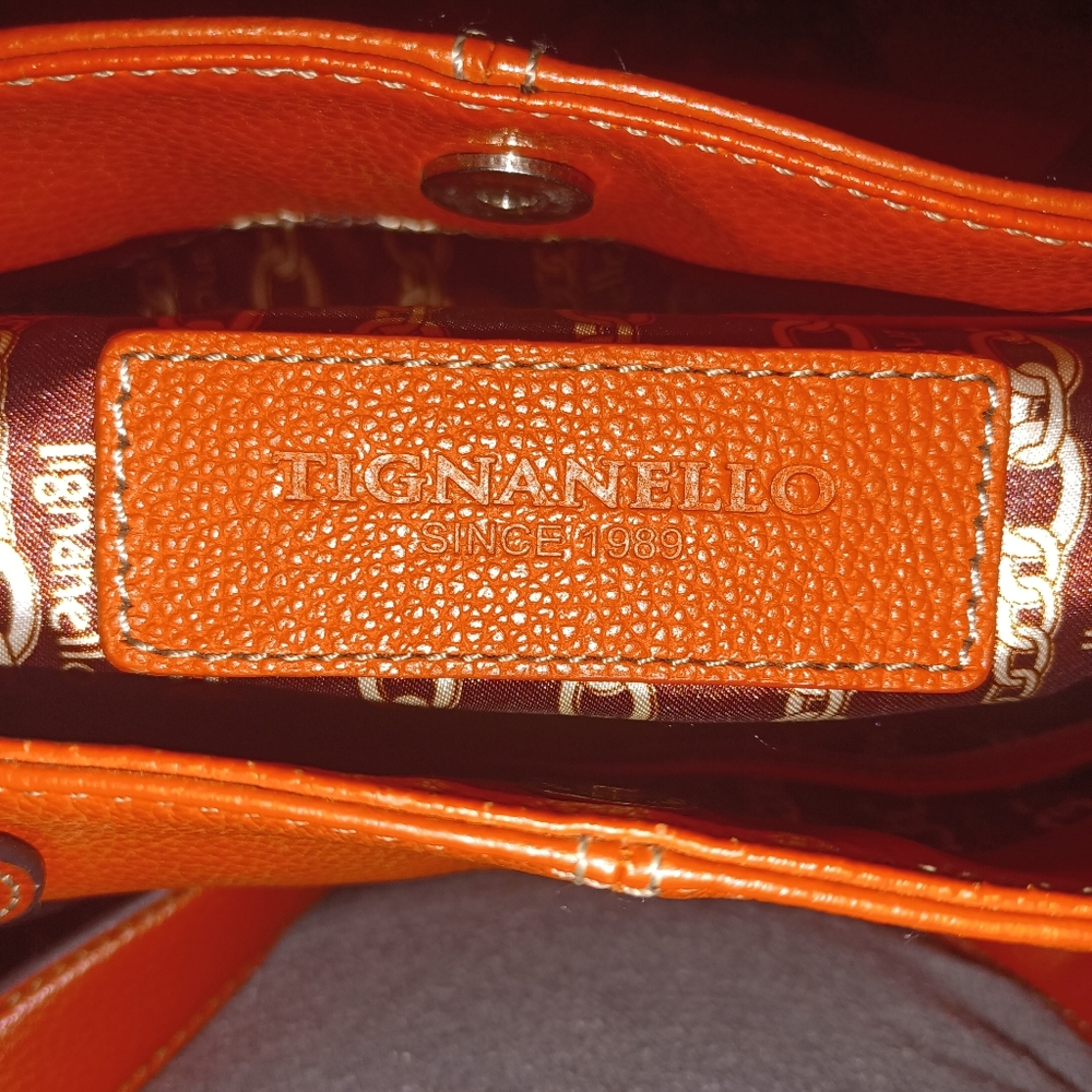 Tignanello Orange Pebbled Leather Shoulder Bag